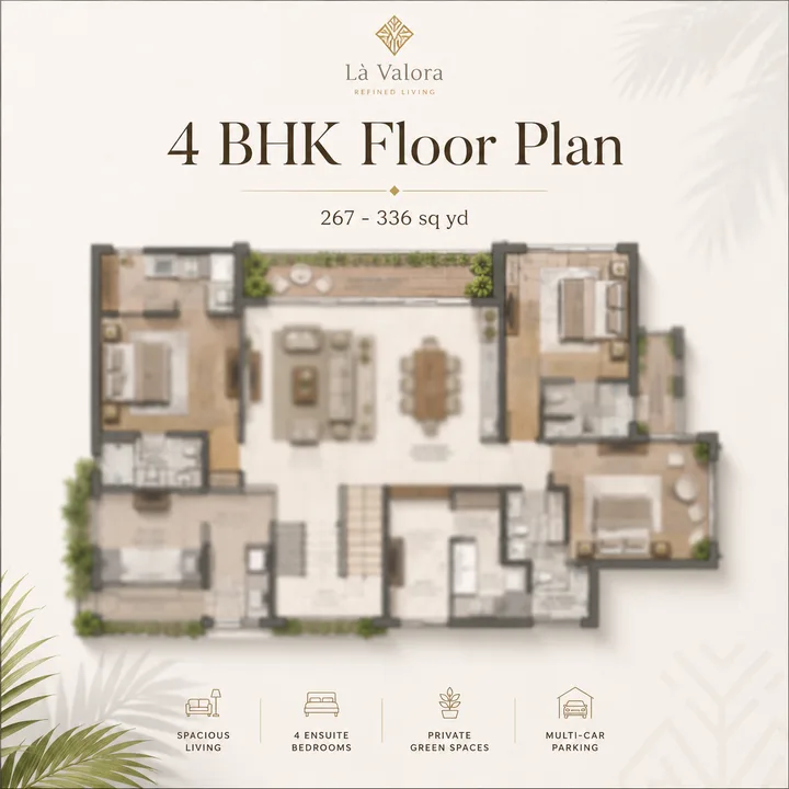 Revasa Là Valora 4 BHK villa floor plan layout for the 267 and 336 sq yd plots