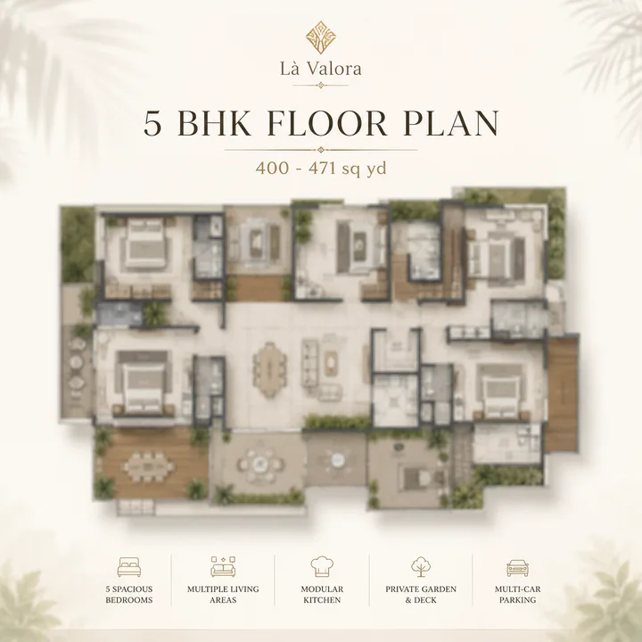 Revasa Là Valora 5 BHK villa floor plan layout for the 400 and 471 sq yd plots